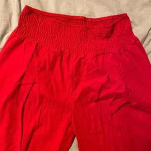 Red linen, wide leg pants
